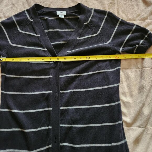 WORTHINGTON Vintage Short Sleeve Cardigan Striped Sweater Black & Grey Sz S - Picture 5 of 8
